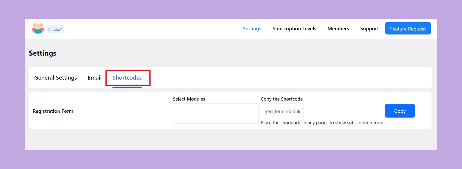 Ultimate membership shortcodes settings